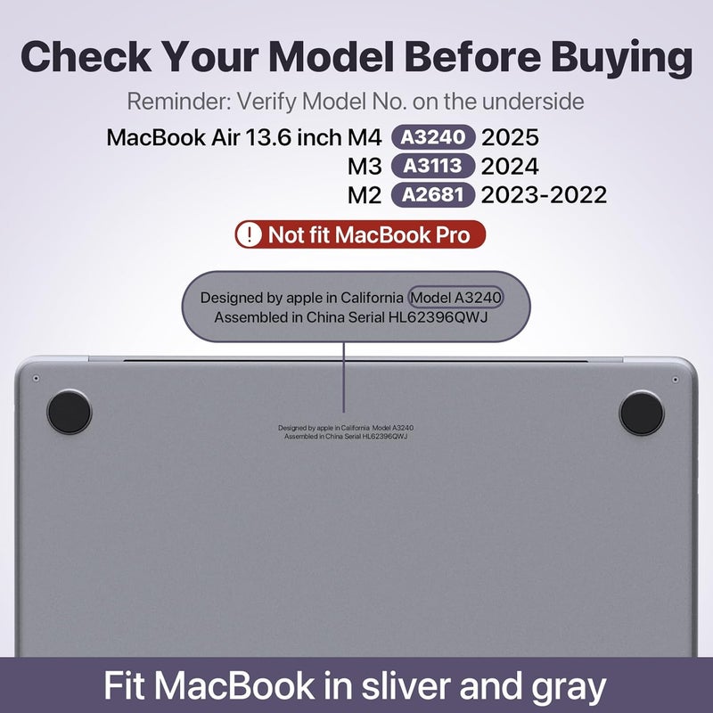 soonjet Compatible with MacBook Air 13 inch Case, Crystal Clear Shell, Fits 2022-2025 M4/M3/M2 Models A3240 A3113 A2681, Color-Matched Transparent Design for All MacBook Air 13.6 inch, Purple - Image 2